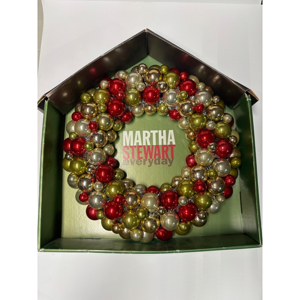 Martha Stewart Everyday Holiday Ball Tinsel Wreath Red Gold Silver 170-579262